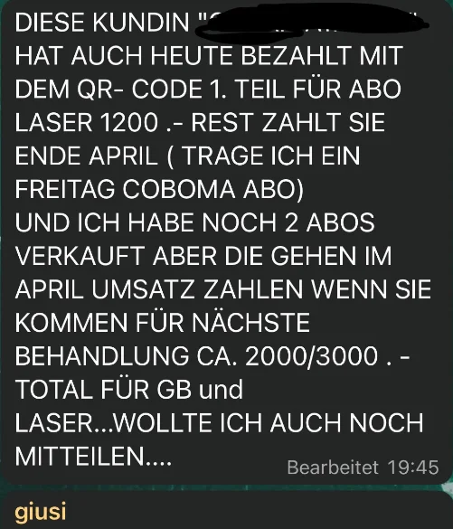Verkaufsnachricht von Giusi